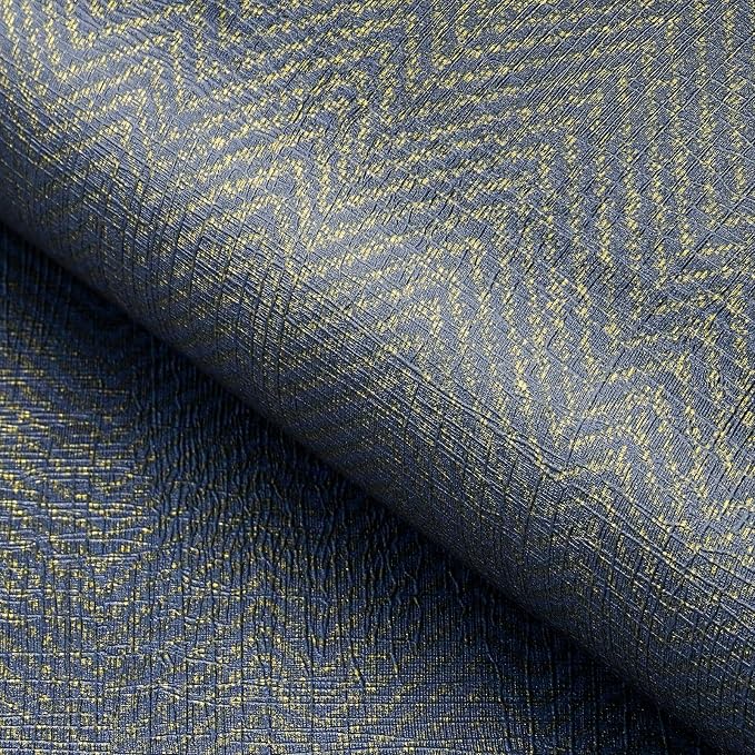FunStick Gold Navy Blue Grasscloth Wallpaper Peel and Stick Wallpaper Textured by FunStick