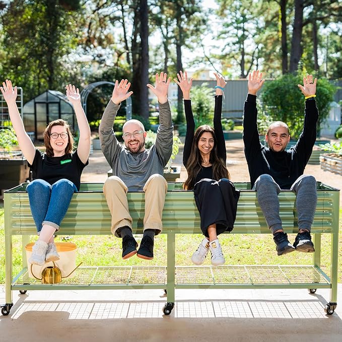 Rolling Elevated Raised Garden Bed-V Series, 2' x 8' Garden Beds with Legs & Storage Rack for Patio & Porch, 1400 Lbs Weight Capacity, Outdoor Planter Box for Vegetables Flower Herbs, Pearl White