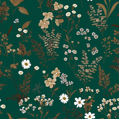 Laatse Dark Floral Wallpaper Peel and Stick 17.5in x393in Vintage Green Gold by Laatse