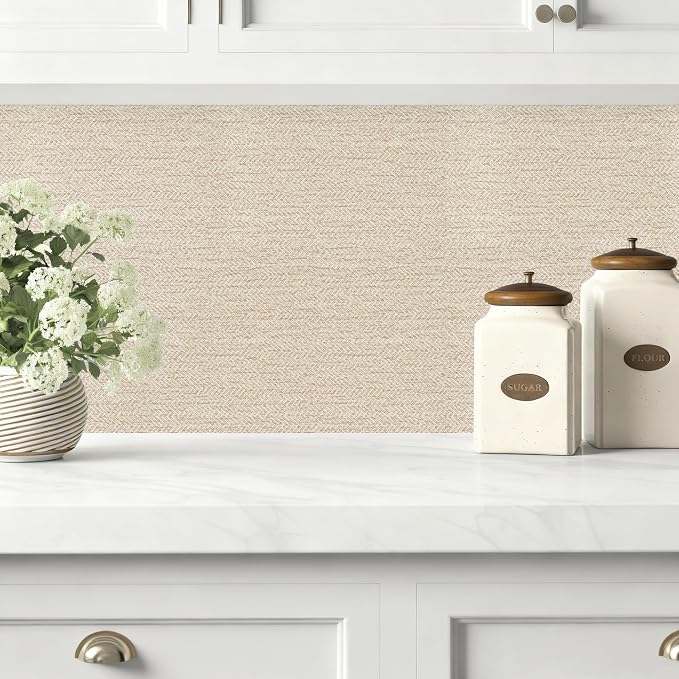 Grasscloth Peel and Stick Wallpaper Beige Contact Paper 15.7inch x 118.1inch - Image 4