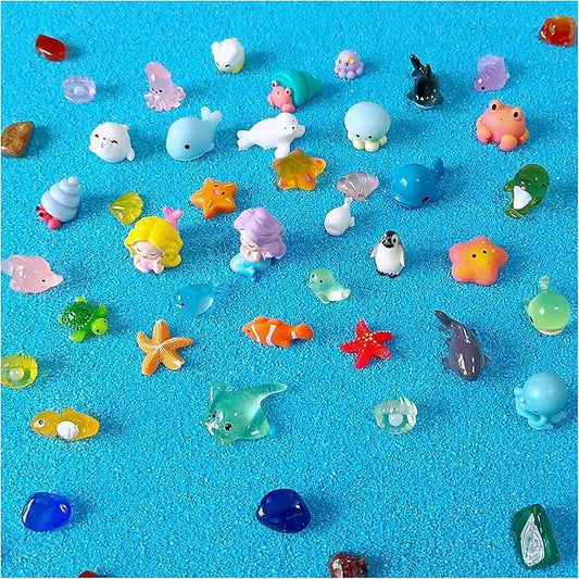 100 Pcs Ocean Mini Resin Animals Figures, Tiny Plastic Sea Creatures Figurines to Hide Miniature Fairy Garden Decorations Accessories