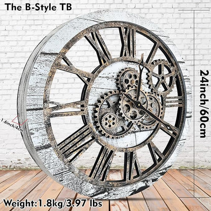 The B-Style Large Wall Clock 24 inch Moving Gear Wall Clock Oversized Vintage - Image 3