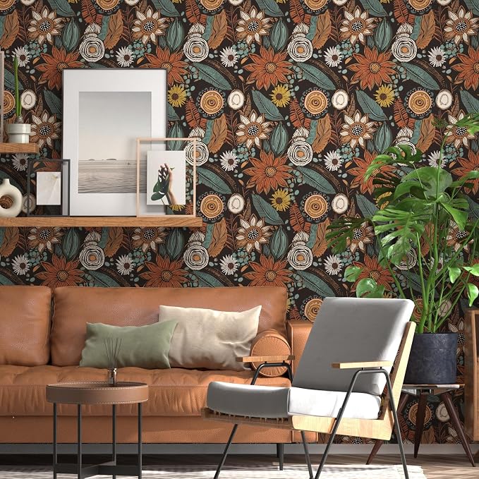 Boho Floral Wallpaper Peel and Stick, Vintage Botanical Contact Paper 17.5" x - Image 8
