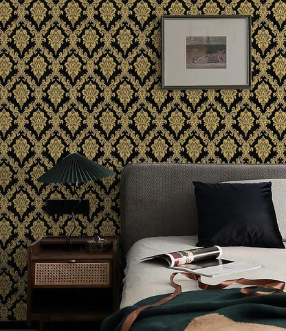 Peel and Stick Wallpaper Black and Yellow Damask Wallpaper - Image 2
