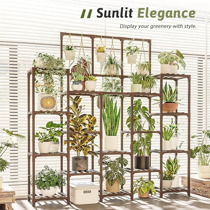 63'' Tall Plant Stand Indoor Outdoor 14-Tier Heavy Duty Plant Shelf for Plants Large Plant Stands for Living Room Garden Balcony Patio Hanging Planter Stand
