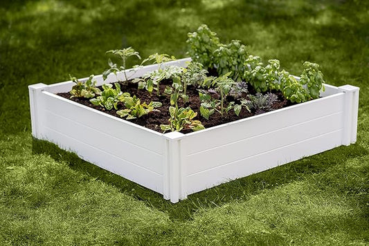 Vita Classic 4 Foot x 4 Foot x 11 inch White Vinyl Raised Modular Garden Bed, White, PVC, BPA and Pthalate Free, VT17108