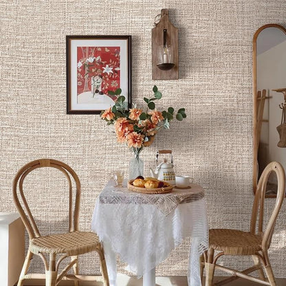 Amiya Grasscloth Khaki Wallpaper Peel and Stick Tan Faux Fabric Linen Contact - Image 7