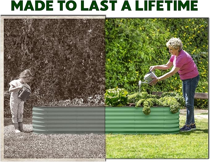 9-in-1 Galvanized Steel Raised Garden Bed // 8×2×1.5 ft Modular Planter for Gardening, Vegetables, Flowers // 18" Tall Metal Raised Garden Beds Outdoor (Light Green) // Patented Design Planter Box