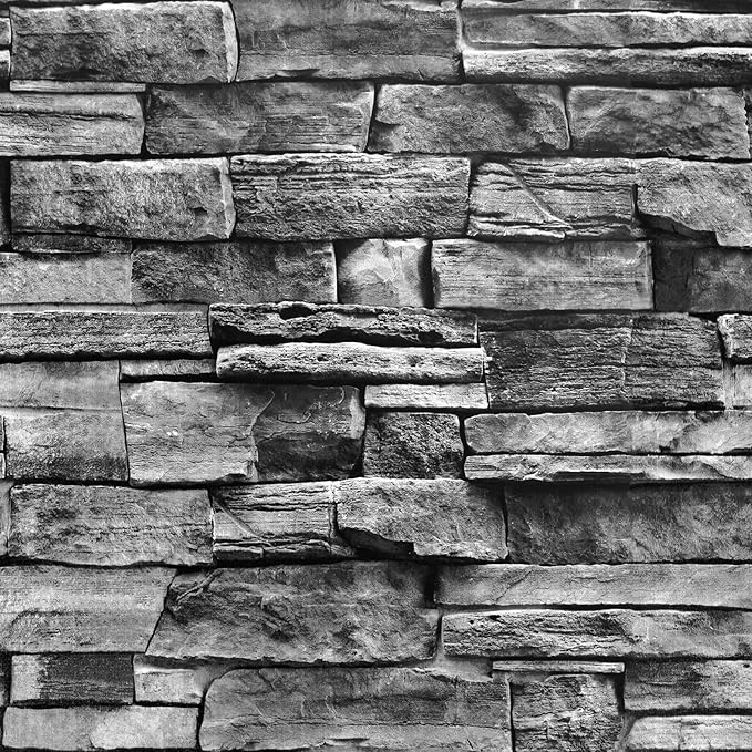 Jeweluck Grey Brick Wallpaper Peel and Stick Wallpaper 17.7”×393.7” Faux Stone by Jeweluck