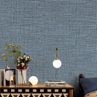 Blue Gray Grasscloth Peel and Stick Wallpaper 17.3"x1200" Faux Linen Textured - Image 3