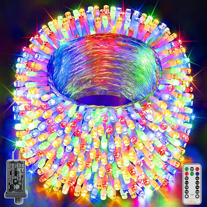 Ollny Christmas Lights Outdoor Waterproof, 1000LED 328FT Super Long String Lights with Remote 3 Timer, Plug in 8 Modes Fairy Light for Outside House Bedroom Xmas Decorations, Multicolor