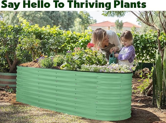 Galvanized Raised Garden Beds Outdoor // 6×2×2 ft Planter Raised Beds for Gardening, Vegetables, Flowers // Large Metal Garden Box (Light Green) // Patented Tool-Free Design