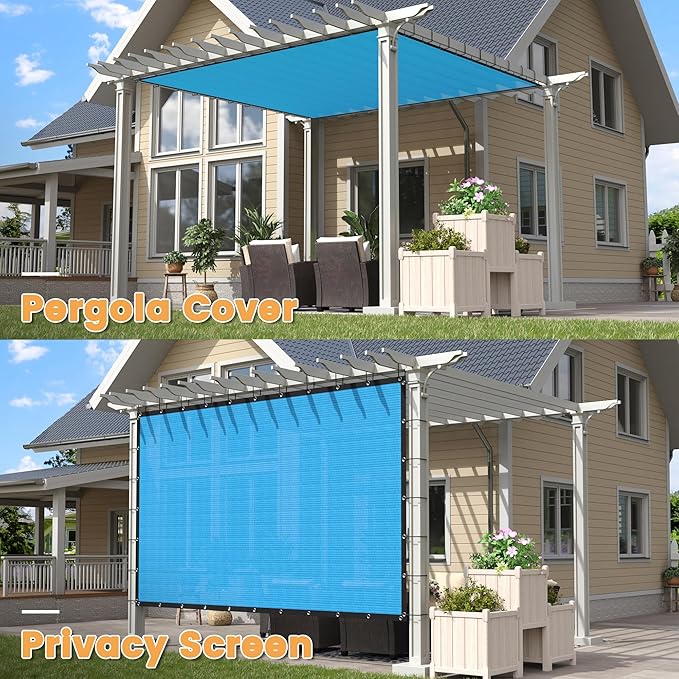VICLLAX Shade Fabric Sun Shade Cloth with Every 2 FT Grommets for Patio Garden Pergola Cover Canopy 5x15 FT, Mixed Turquoise