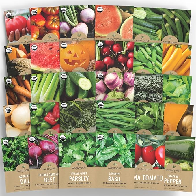 Organic Seeds Gardener Variety Pack - 30 Individual Packs - 2025 Season - Arugula, Basil, Winter Squash, Nantes Carrots and More! for Indoor & Outdoor Planting (Non-GMO, Certified Organic)