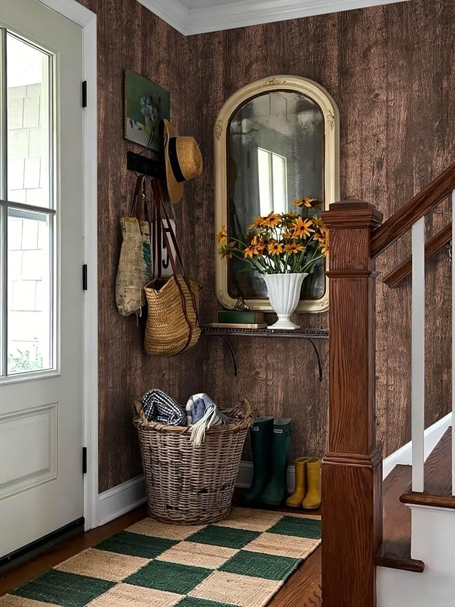 Dimoon 590''x17.7 Wood Contact Paper Dark Brown Wood Peel and Stick Wallpaper - Image 2