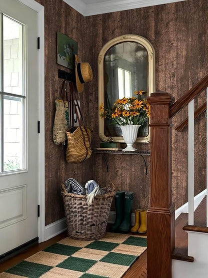 Dimoon Wood Wallpaper Brown Dark Wood Contact Paper Brown Wood Plank Wood Peel - Image 2