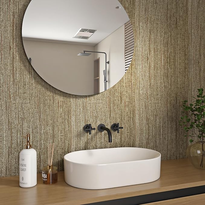 Livelynine 15.8x394 Luxury Gold Textured Wallpaper Peel and Stick Grass Cloth - Image 3