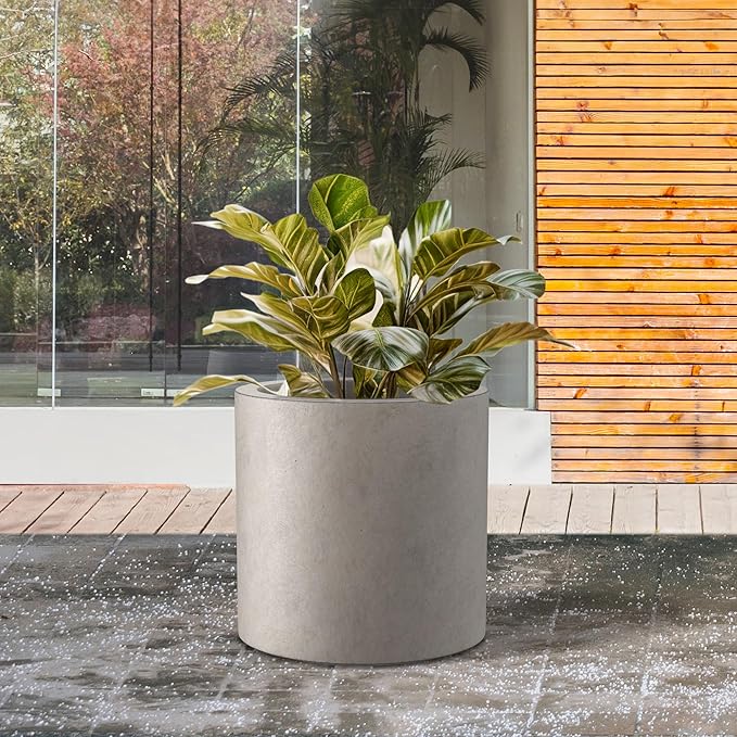 Kante 12.6" Dia Round Concrete Planter, Modern Style Large Cylindrical Plant Pot with Drainage Hole and Rubber Plug for Indoor Outdoor Patio, Weathered Concrete