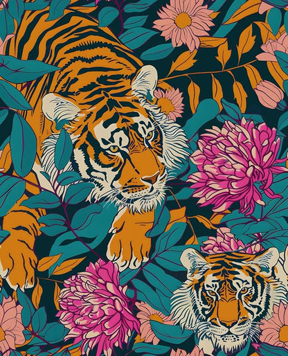 BOKEBEVE Tiger Head Peel and Stick Wallpaper￼ Animal Print Wallpapers Blue by BOKEBEVE