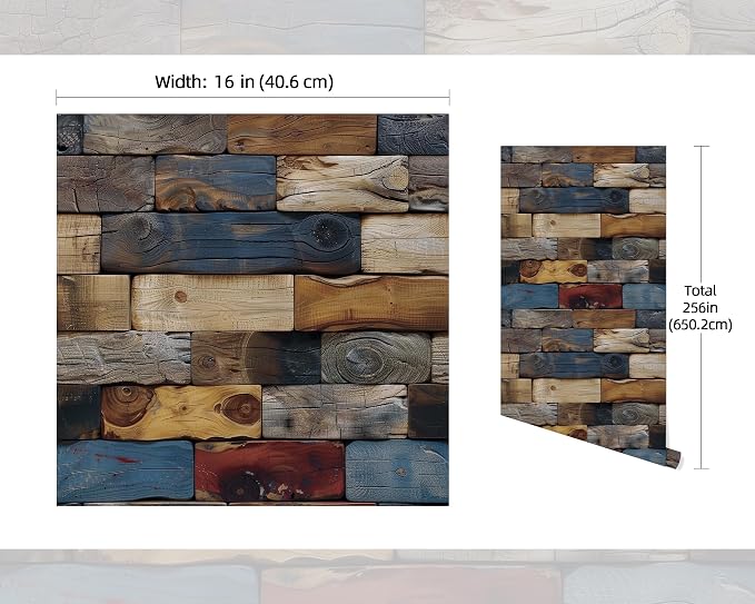 FLFK Vintage Wallpaper Peel and Stick Removable Wood Bricks Wallpaper 16" x - Image 2