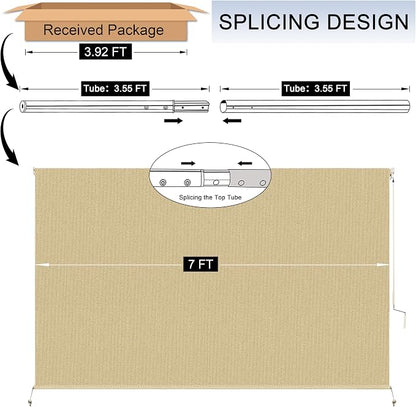 7'W x 8'H Sesame Patio Shades Roll up Outdoor Roller Shade Crank Wand Blind - Image 3