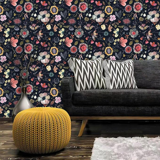Wallpaper Peel and Stick Floral Wall Paper Removable Waterproof Blue/Red/Yellow - Image 2