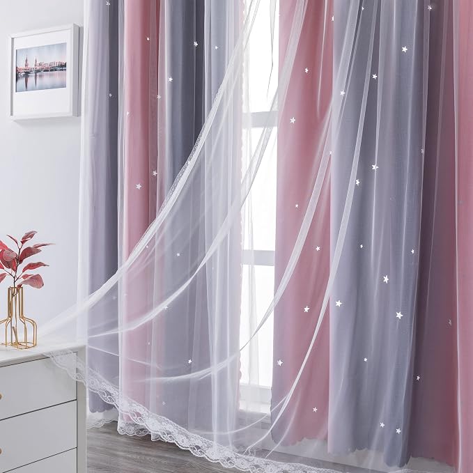 XiDi Curtains for Bedroom Decor, Rainbow Pink-Grey-34-90 - Image 6