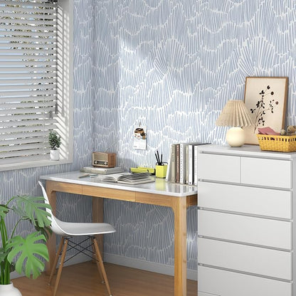 Theper Blue Wallpaper 17.3"×393" Modern Striped Peel and Stick Wallpaper Boho - Image 6