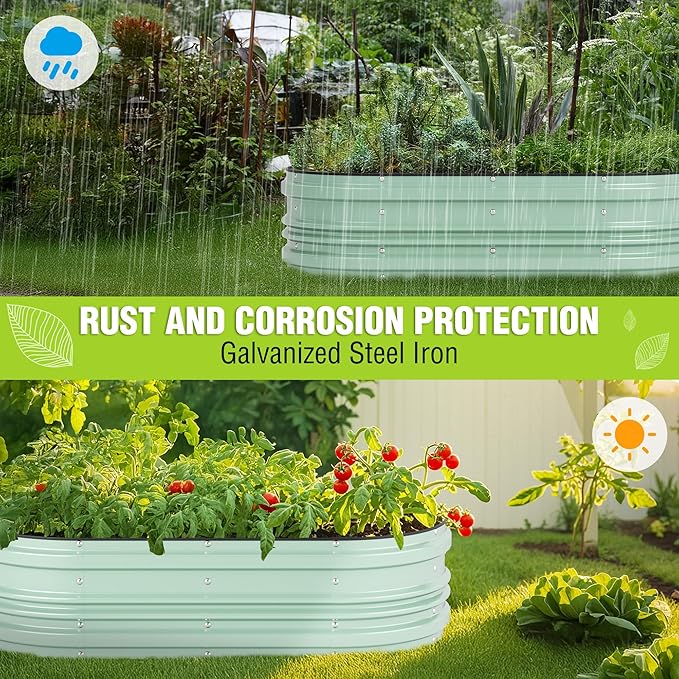 WORKPRO 2Pcs 4x2x1ft Galvanized Raised Garden Bed Set, Rust & Corrosion Protection, Easy Assembly, Safe Edge, Ideal for Vegetables & Flowers, Green