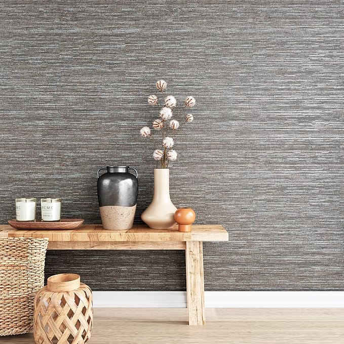 VEELIKE Lustre Brown Grasscloth Peel and Stick Wallpaper Textured Grasscloth - Image 2