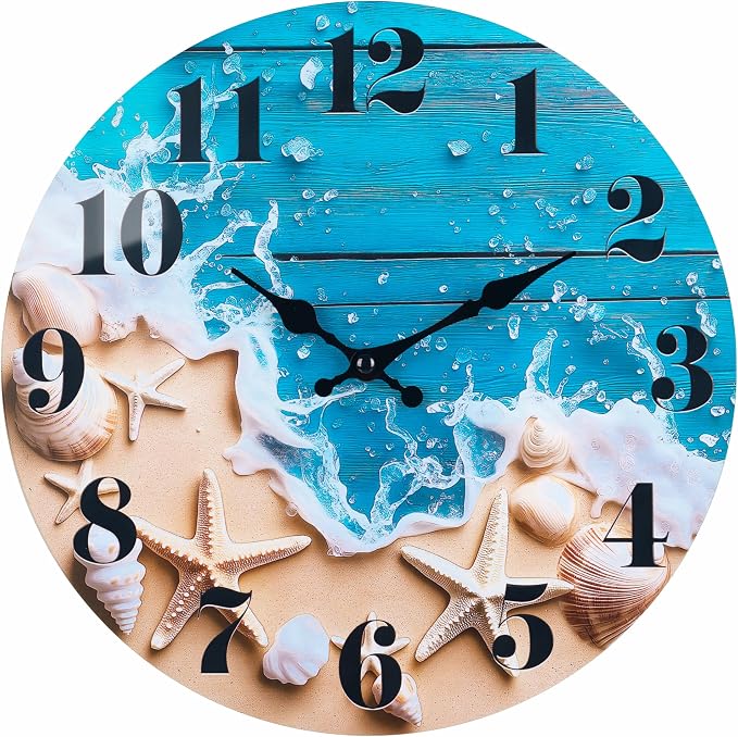 Indoor/Outdoor Clocks Waterproof, Glass Rustic Beach Decor Wall Clock by HorizentWallClock