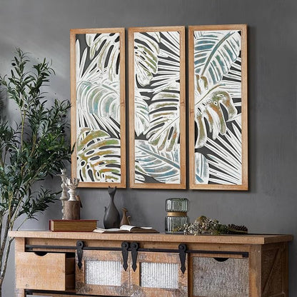 XIAOAIKA Boho Hand-Carved Wood Wall Art Decor, 35.5" Tropical Leaf Design by XIAOAIKA