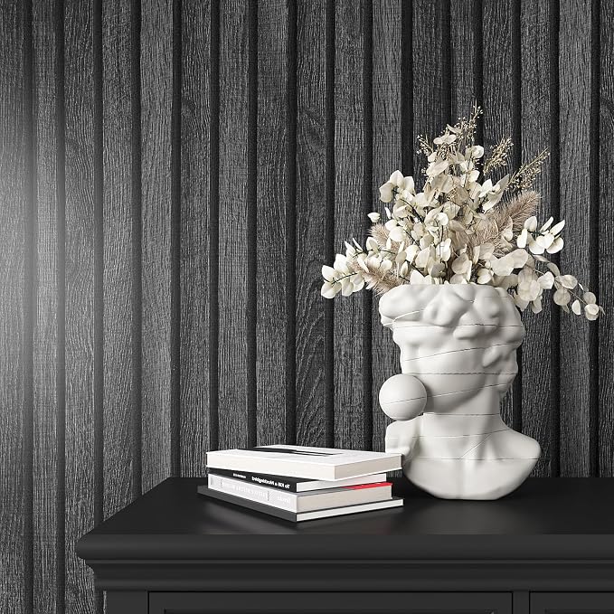 VEELIKE Charcoal Black Wood Slat Wallpaper Peel and Stick Modern Wood Panel - Image 6