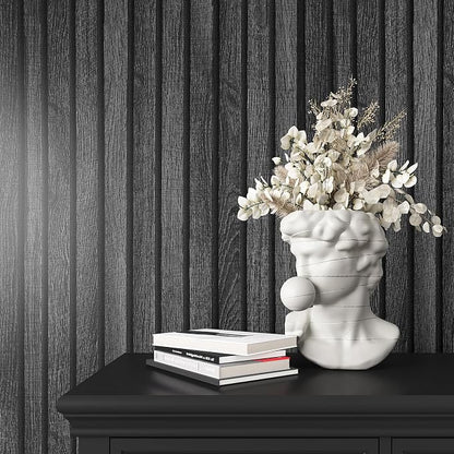 VEELIKE Charcoal Black Wood Slat Wallpaper Peel and Stick Modern Wood Panel - Image 6