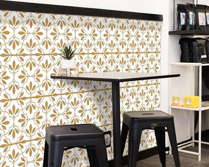 FLFK Wallpaper Border Gold and White Patterns Peel and Stick Wall Border Self - Image 3