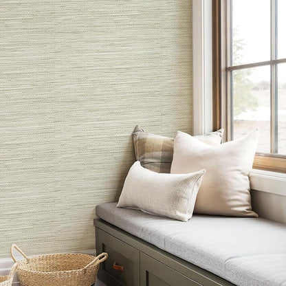 JiffDiff Grasscloth Wallpaper Peel and Stick Cream Grassweave Stick on - Image 4