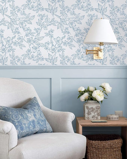Ismoon Peel and Stick Wallpaper Blue and White Contact Paper Modern Flroal Wall - Image 5