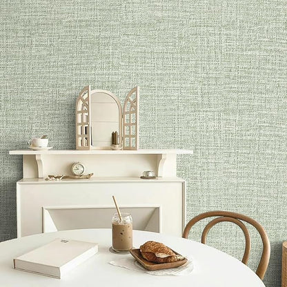 Green Grasscloth Wallpaper 17.3"x160" Faux Linen Textured Contact Paper - Image 5