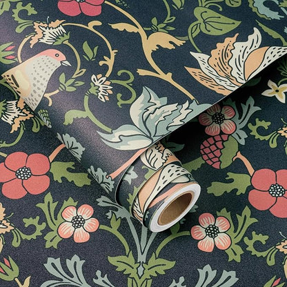FunStick Navy Blue Floral Wallpaper Peel and Stick Vintage William Morris Green - Image 6