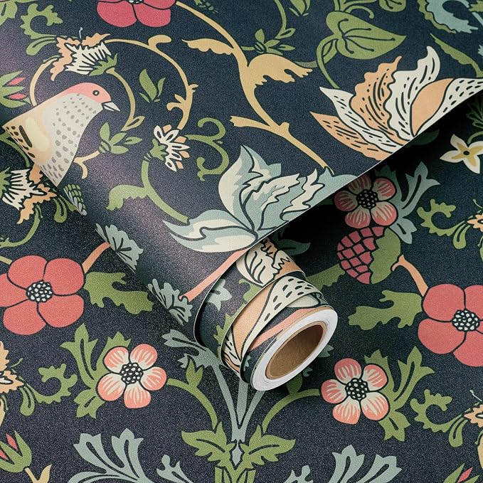 FunStick Navy Blue Floral Wallpaper Peel and Stick Vintage William Morris Green - Image 6