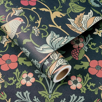 FunStick Navy Blue Floral Wallpaper Peel and Stick Vintage William Morris Green - Image 6