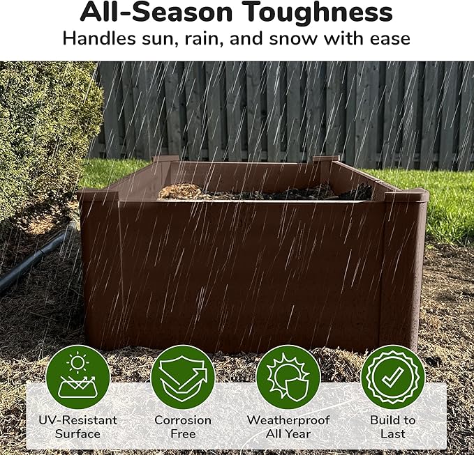 Raised Garden Bed - 2x4 ft Planter Box - Brown HDPE - No Tools Needed - DIY Kit for Urban Gardening, Flowers, Herbs & Vegetables - Made in The USA
