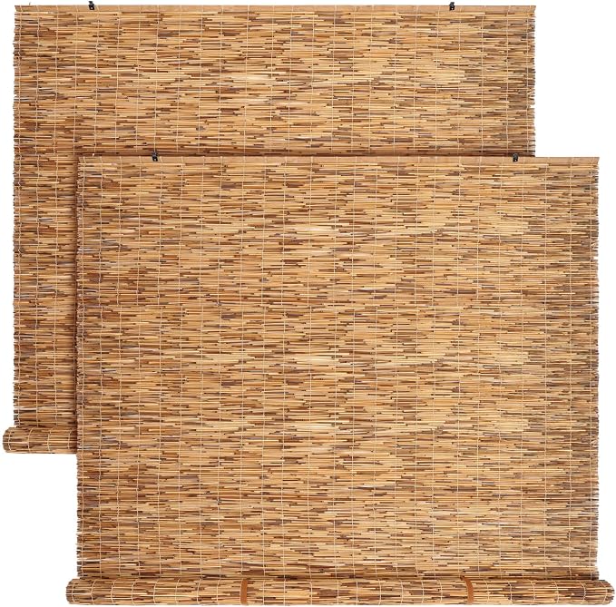 DoubleFill 2 Pcs Bamboo Shades Outdoor Reed Roll Up Blinds 72" W x 72" H by DoubleFill