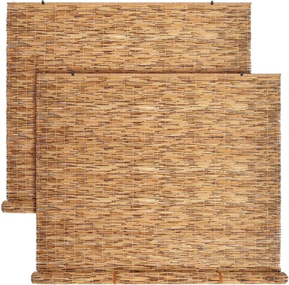 DoubleFill 2 Pcs Bamboo Shades Outdoor Reed Roll Up Blinds 72" W x 72" H by DoubleFill