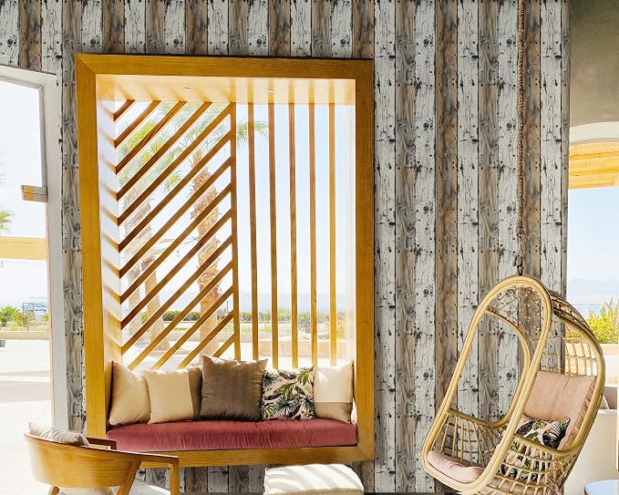 FLFK Wood Wallpaper Peel and Stick Gray-White and Brown Shiplap Wall Paper - Image 6
