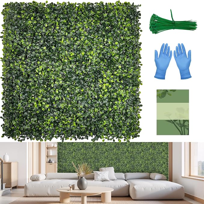 Artificial Grass Wall Panel Screen: 20"x20" 6P UV-Anti Faux Boxwood Panels by BHXCL