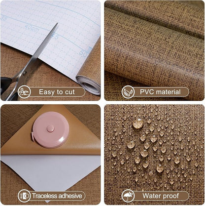 Amiya Grasscloth Brown Wallpaper 17.3"x120" Peel and Stick Faux Fabric Linen - Image 2