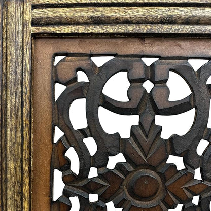 Floral Hand Carved Wooden Wall Panels Set of 2, Rustic Brown Decorative Wall Art - Image 8