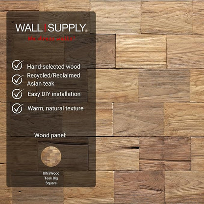 Wall!Supply 3D Wall Panels – Reclaimed Squared Asian Teak Wood – Home Decor - Image 4