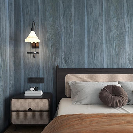 BOMENG Blue Wood Grain Contact Paper Peacock Wallpaper Peel and Stick - Image 2